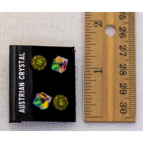 Vintage Art Deco Abstract Iridescent Faux Gems Stud Earrings by Austria - K1 - Picture 4 of 4